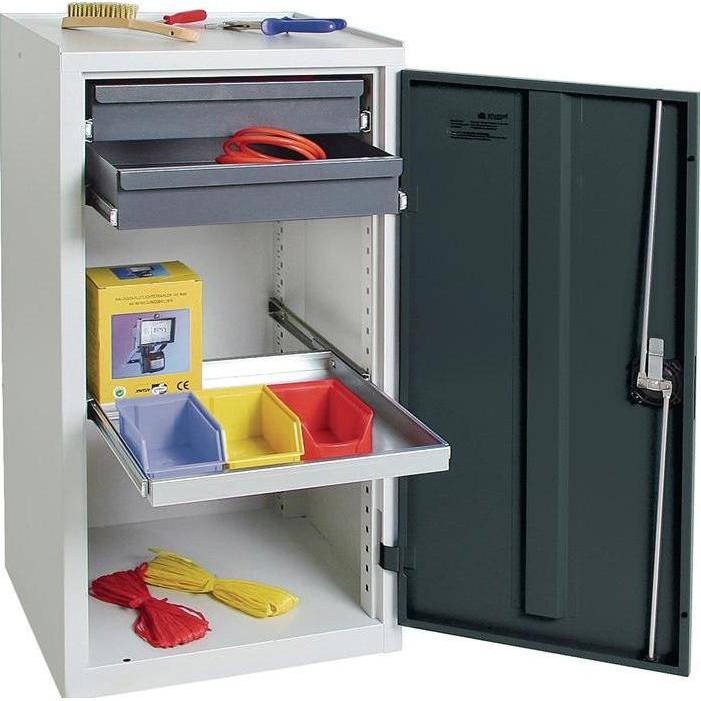 Stumpf & Kossendey, Werkstattschrank, Werkzeug-/Beistellschrank H1000xB500xT500 mm 2 Schubladen, 1 Boden lichtgrau/anthr...