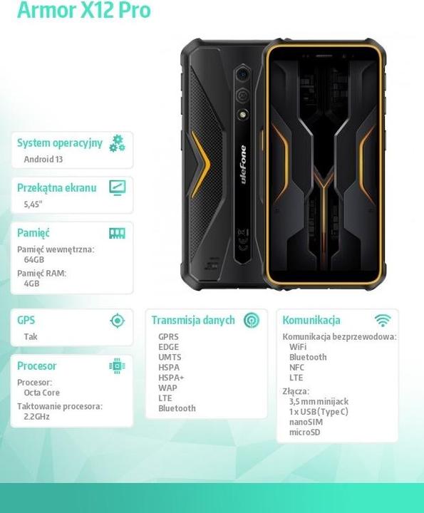 Produktbild Ulefone Smartphone Armor X12 3GB/32GB (etwas Orange) ohne Ladegerät (32 GB, Orange, Schwarz, 5.45", Dual SIM, 4G)