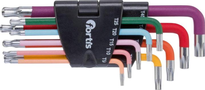 Magni Jeu de tournevis coudés dans support plastique 9 pièces T9-T45 multicolore tête sphérique FORTIS