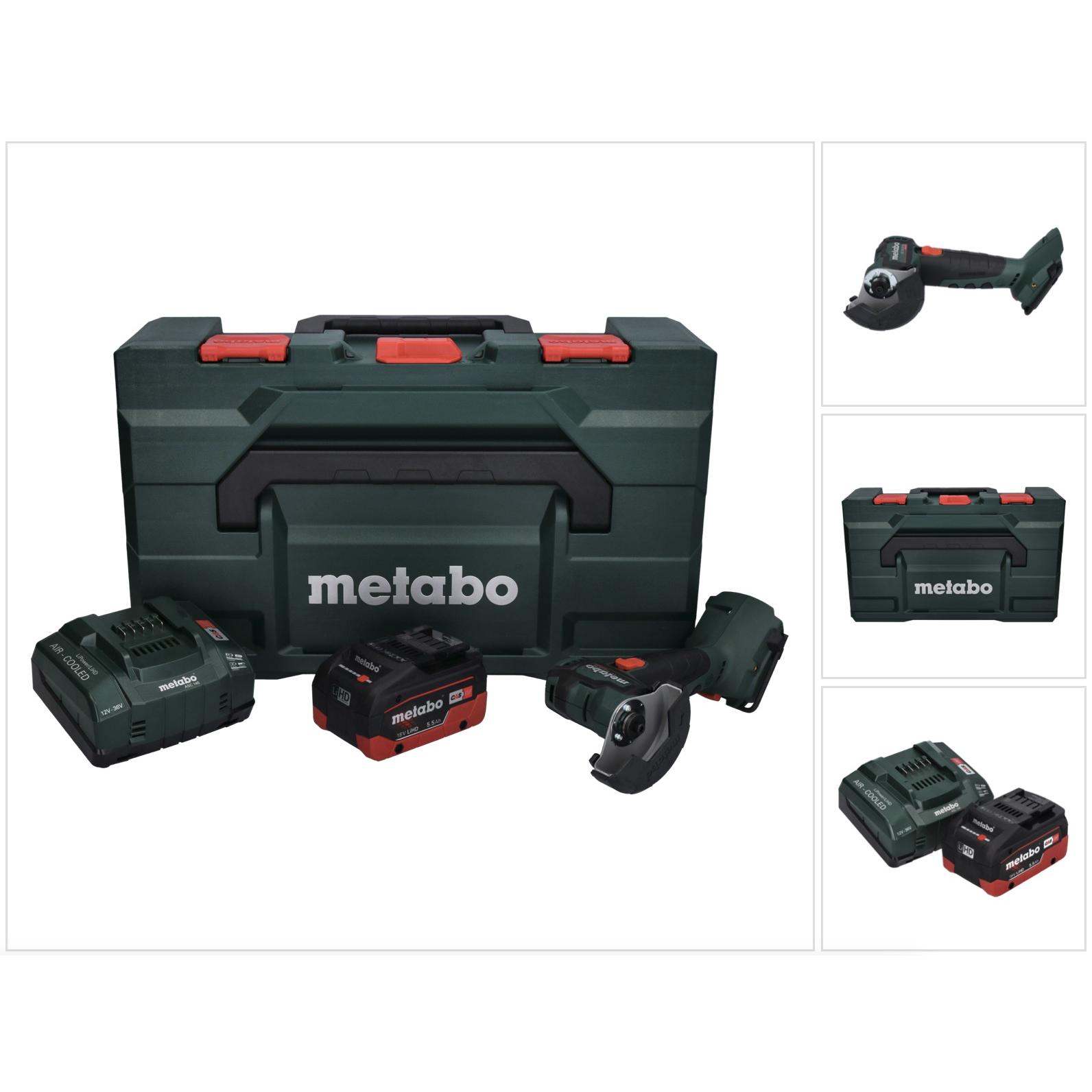 Metabo, Winkelschleifer, CC 18 LTX Akku Winkelschleifer 18 V 76 mm Brushless + 1x Akku 5,5Ah + Ladegerät + MetaLoc (76 m...