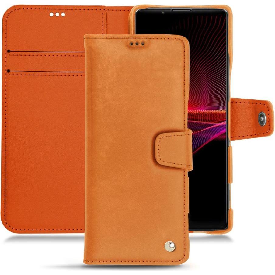 Noreve Lederschutzhülle Wallet (Sony Xperia 1 III), Smartphone Hülle, Orange