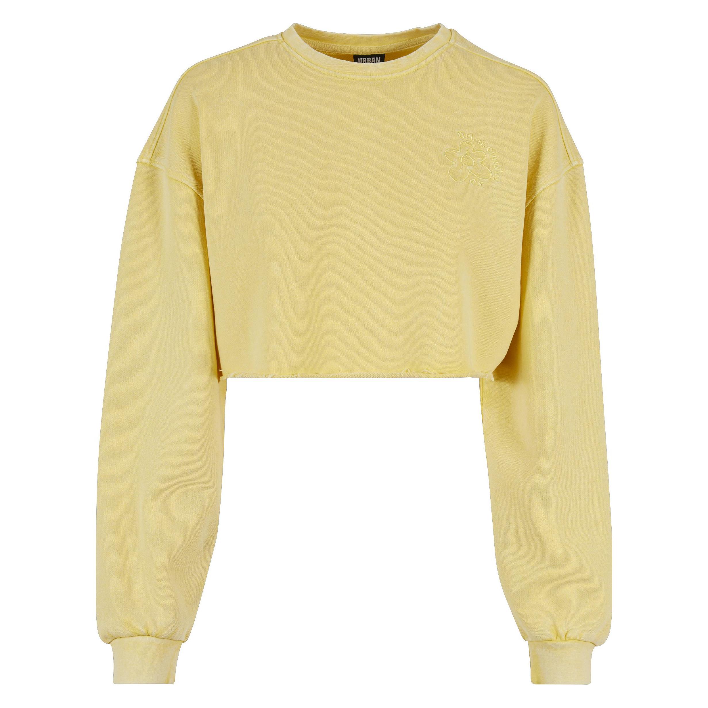 Urban Classics, Damen, Pullover, Sweatshirt Mit Blumen Besticktes Crop In Grossen Grössen Frau, Gelb, (5XL)