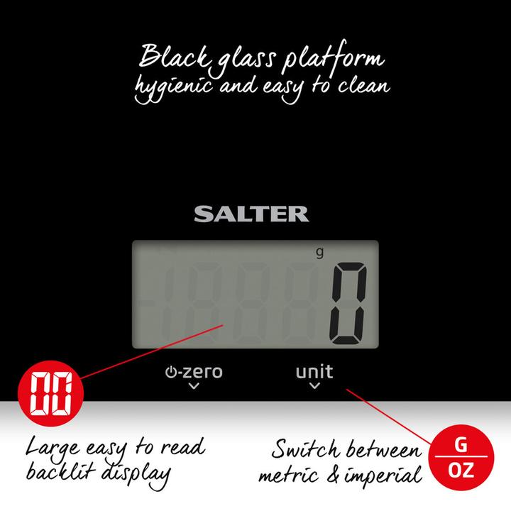 Produktbild Salter 1170 BKDR Ultra Slim Glass Digital Kitchen Scale - Black