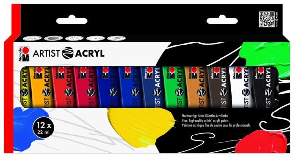 Produktbild Marabu Künstler- Acrylfarbe Artist Acryl Set 12x 22 ml (Mehrfarbig, 264 ml)