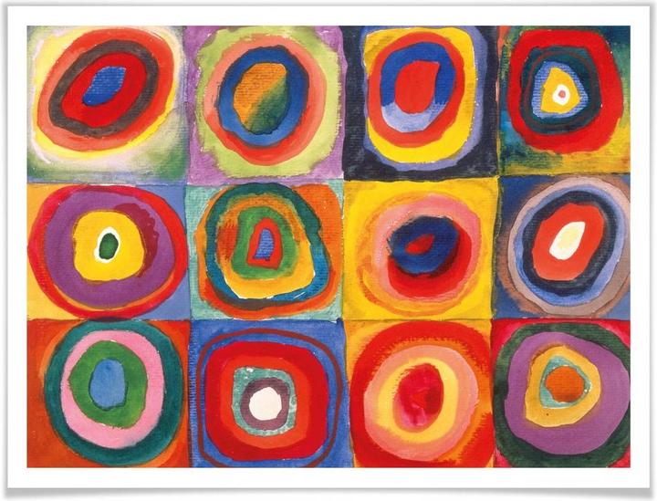 Produktbild Trenddeko Kandinsky - Farbstudie: Quadrate und konzenzentrische Ringe (30 x 24 cm)
