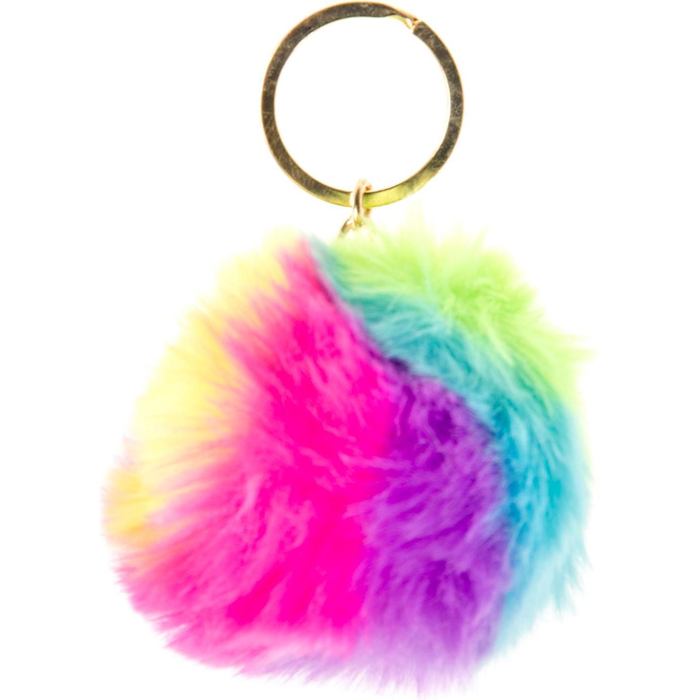 Thumbnail - LG-Imports, Schlüsselanhänger, Flauschiger Schlüsselanhänger Rainbow Ball, 12St., Mehrfarbig