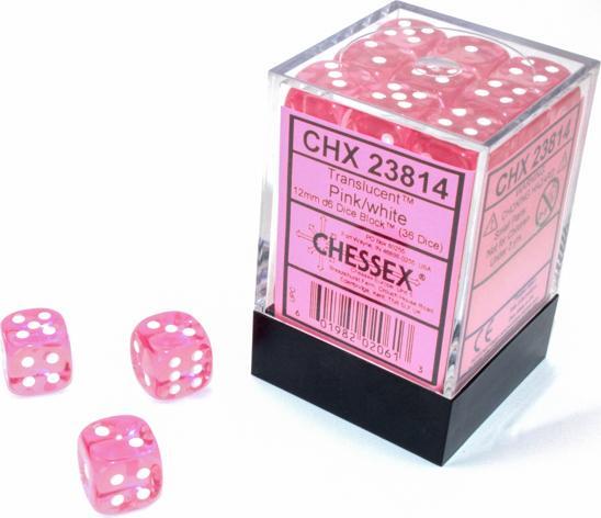 Actual product image Chessex W6x36 cube set Translucent Pink/White