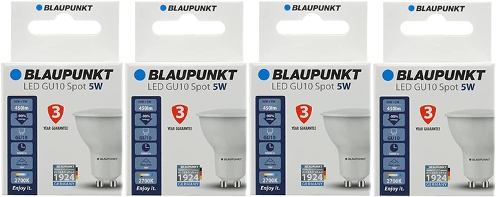 Produktbild Blaupunkt LED GU10 Glühbirne - Strahler - Reflektor - 5W - Warmweiss 2700K - Led Lampen - 4-er Pack (GU10, 5 W, 475 lm, 4 x, F)