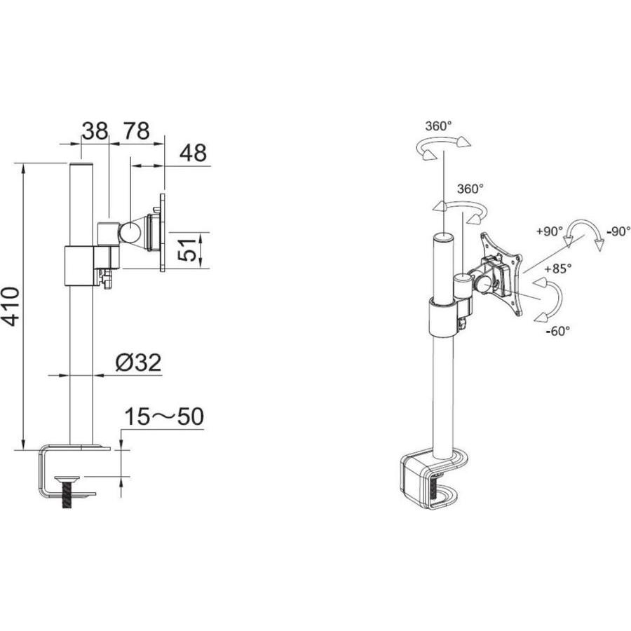 Thumbnail - Multibrackets Tischhalterung Officeline Single (Tisch, 30"), Monitor Halterung, Schwarz