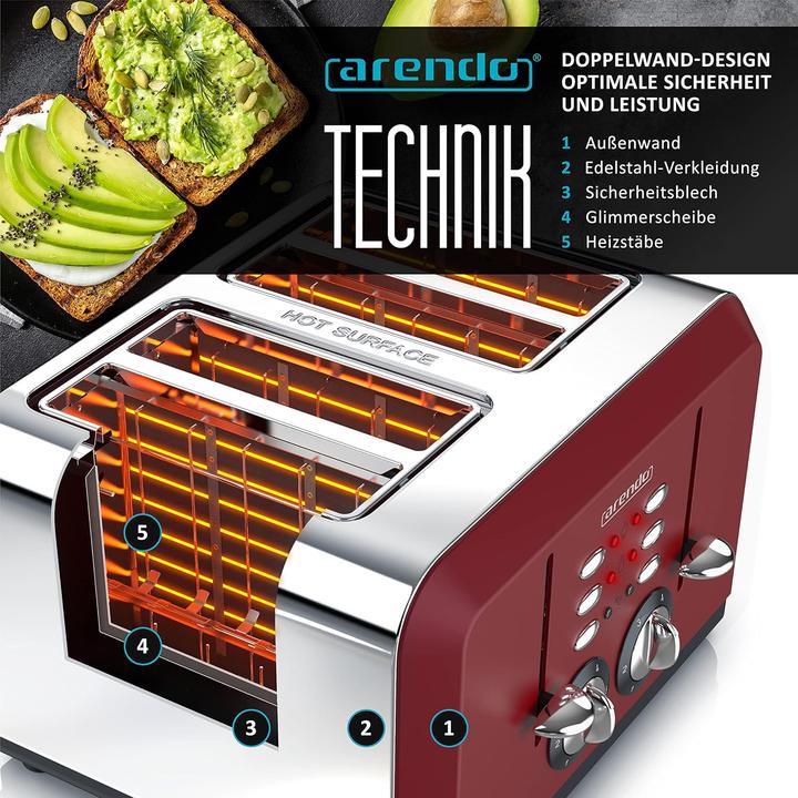 Image du produit Arendo Automatik Toaster für 4 Scheiben mit Auftaufunktion