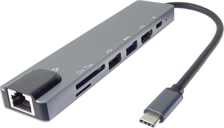 Actual product image PremiumCord USB-C na HDMI + USB3.0 + USB2.0 + PD + SD/TF + RJ45 adaptér (USB-C, 7 ports)