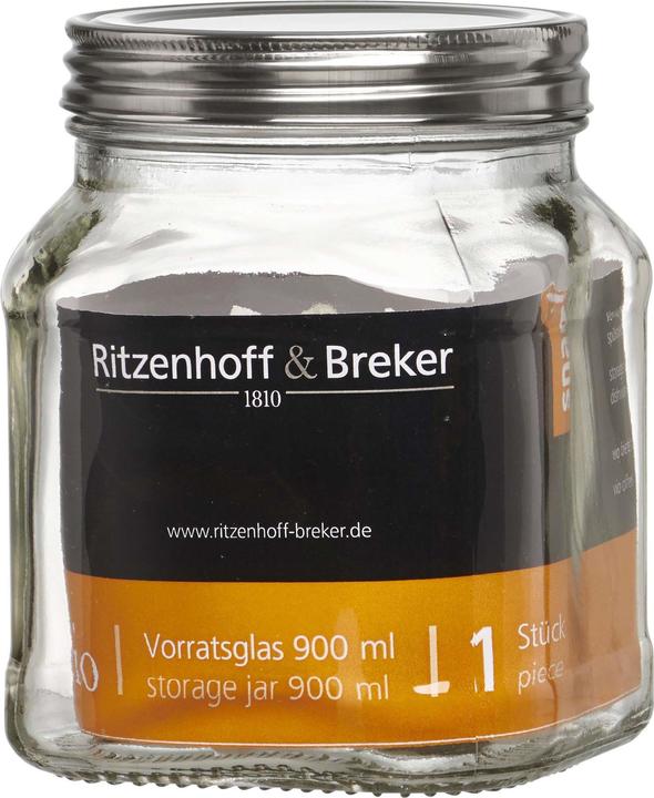 Actual product image Ritzenhoff & Breker "VIO" storage jar, square, 0.9 litre, made of glass, with stainless steel screw-top lid (0.90 l)