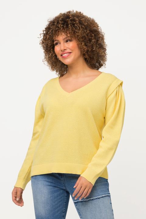Immagine prodotto Ulla Popken Maglione in maglia lavorata con scollo a V e maniche lunghe (46, 48)