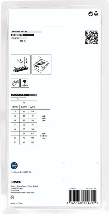 Immagine prodotto Bosch Professional Zubehör Set di punte elicoidali PRO Metal HSS-G, 8 pezzi. (2 mm, 3 mm, 4 mm, 5 mm, 6 mm, 7 mm, 8 mm, 10 mm)