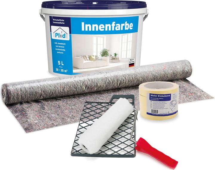 Produktbild Plid Innenfarbe Set 5L Weiss Matt für ca. 30m² / Wandfarbe Deckenfarbe Farbe Hausfarbe (Weiss, 5 l)