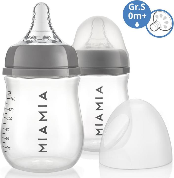 Produktbild MiaMia Babyflaschen PP-Flasche 2er Pack 140 ml + Silikon-Trinksauger (140 ml)