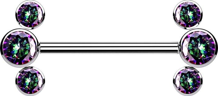 Image du produit Star Piercing Threadless Barbell silber front drei Kristalle dunkel multicolor (sans laiton, Titane)
