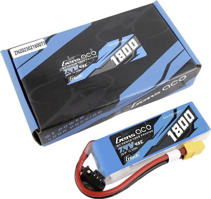 Immagine prodotto Gens Ace Batteria GensAce G-Tech LiPo 1800mAh 7.4V 45C 2S1P XT60 (7.40 V, 1800 mAh)
