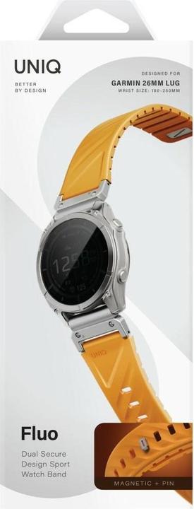Actual product image Uniq Fluo Strap for Garmin 26mm Orange (26 mm, Plastic, Silicon, Stainless steel)