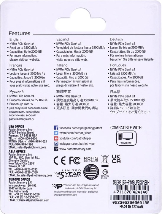 Actual product image Patriot P400 Lite (2000 GB, M.2 2280)