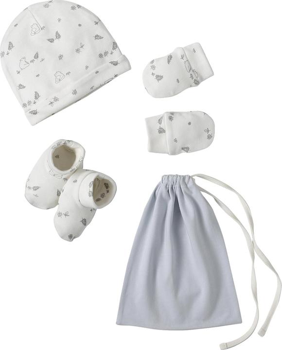 Actual product image Vertbaudet Jungen Baby-Set: Mütze, Fäustlinge, Schühchen & Beutel BÄR (74/80)