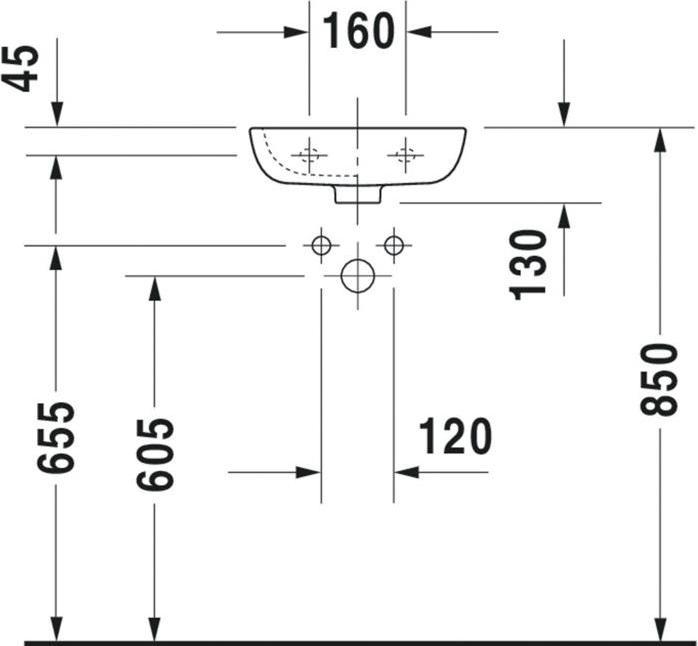 Produktbild Duravit Handwaschbecken D-CODE m ÜL HLB 360x270mm 1 Hahnloch links weiss (270 mm, 360 mm)