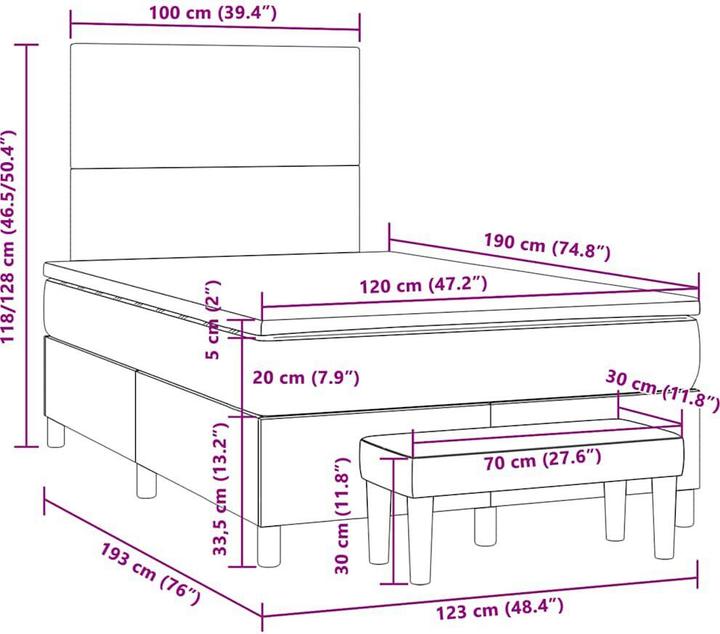Image du produit vidaXL Boxspringbett (120 x 190 cm)