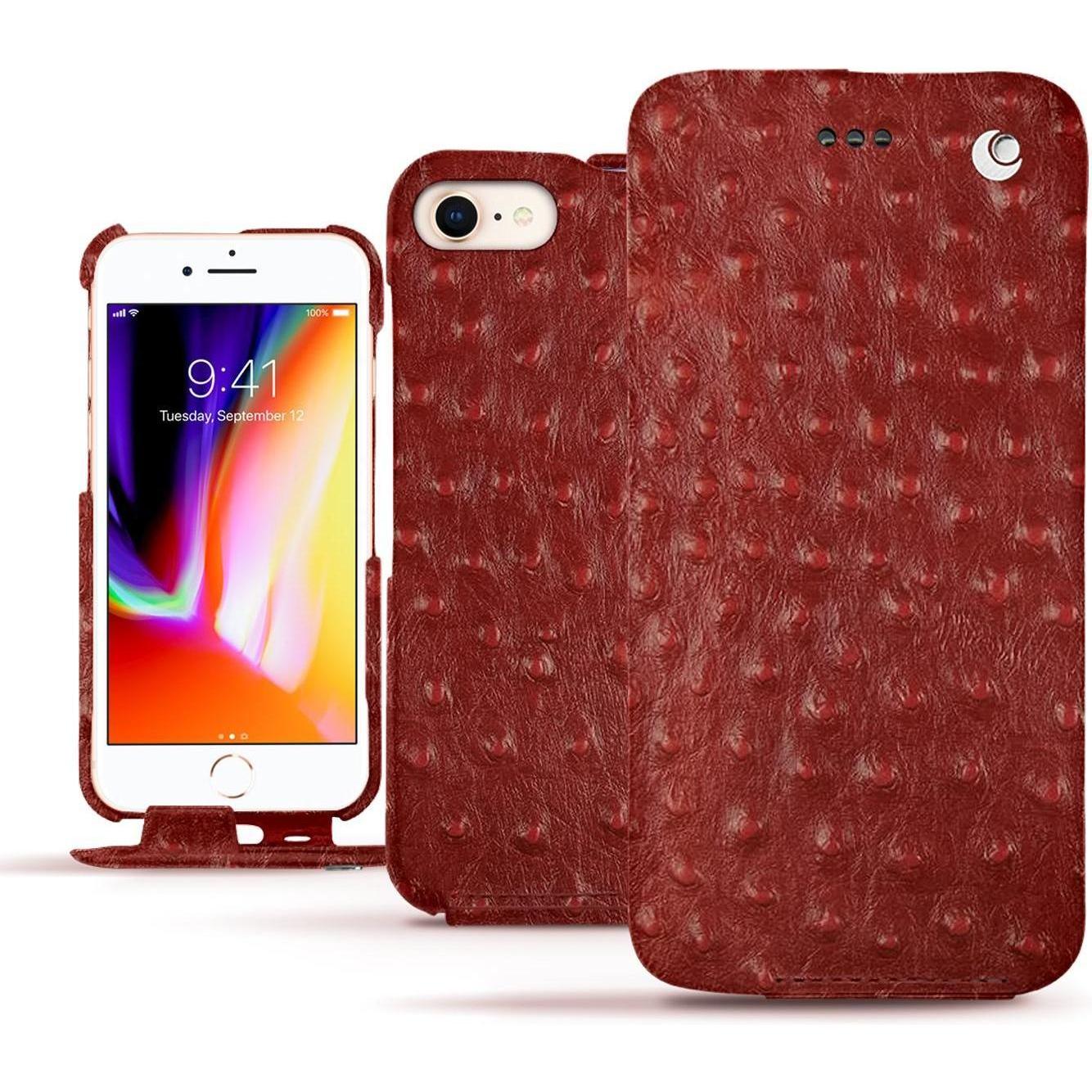 Noreve Lederschutzhülle vertikal (Apple iPhone 8), Smartphone Hülle, Rot