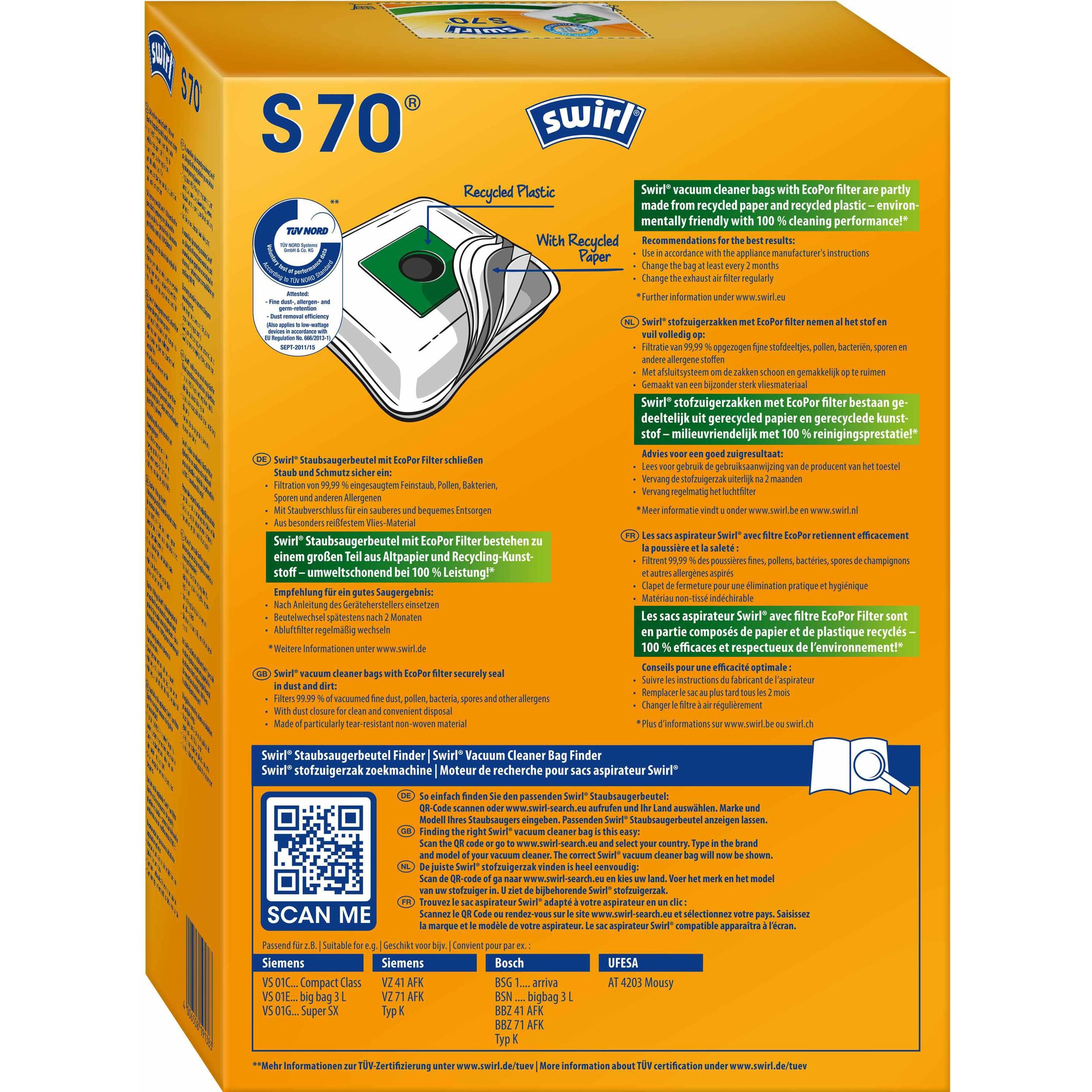 Thumbnail - 3x Swirl S 70 MicroPor Plus Airspace, Staubsaugerbeutel