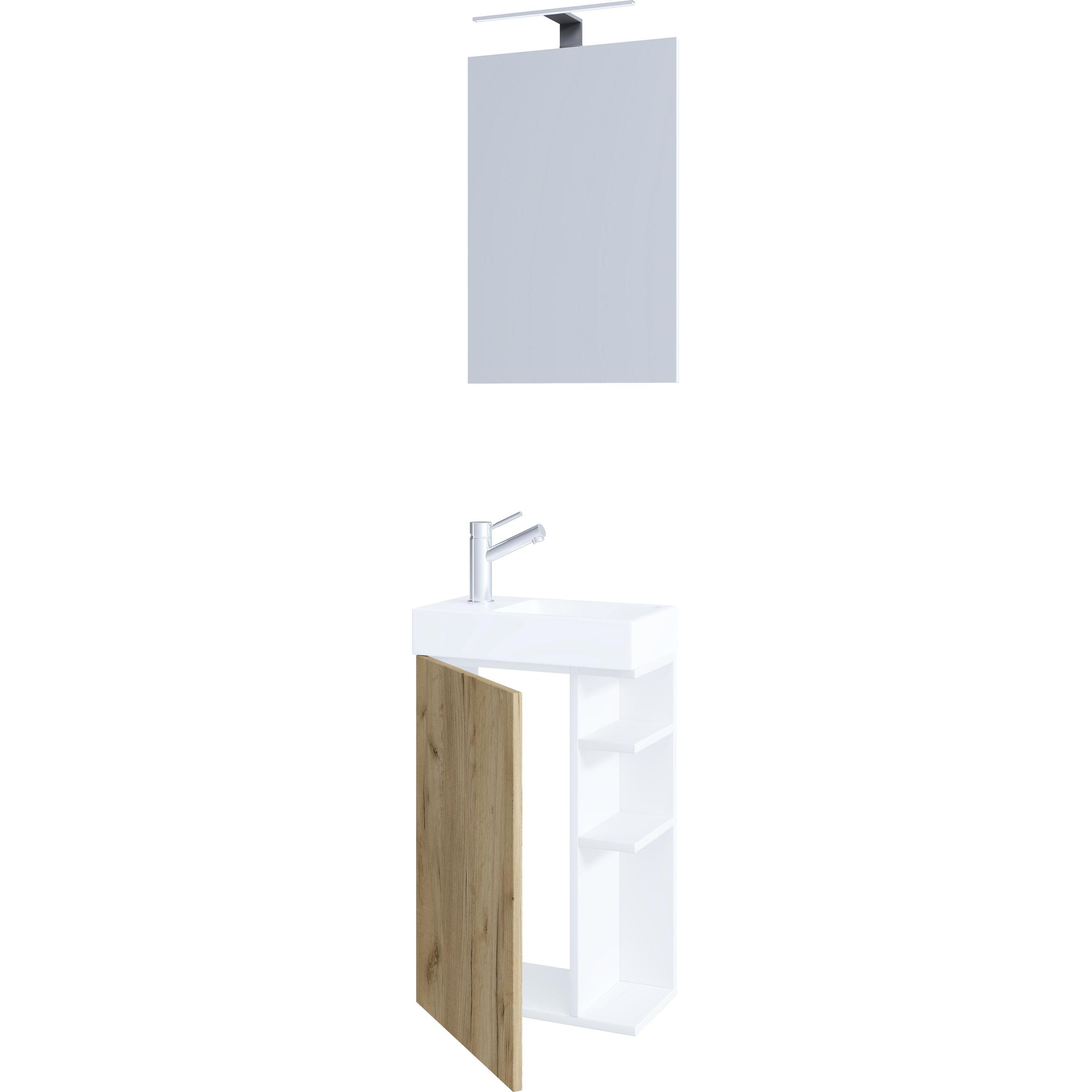 Thumbnail - VCM, Badmöbelset, 3-tlg Badmöbel Set Gäste WC Gästebad Waschplatz Waschtisch klein schmal Lumia Spiegel