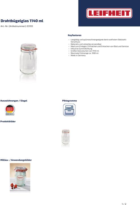 Produktbild Leifheit Drahtbügelglas (1 Stk., 1.14 l)