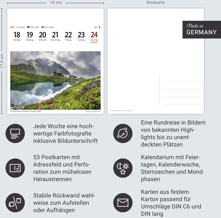Produktbild Alpen Sehnsuchtskalender 2026 - Wochenkalender mit 53 Postkarten