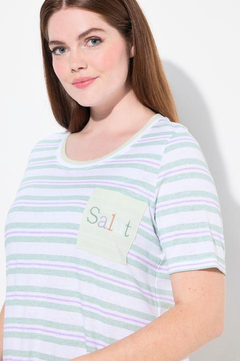 Actual product image Ulla Popken Striped Patch Pocket Short Sleeve Nightgown (42, 44)