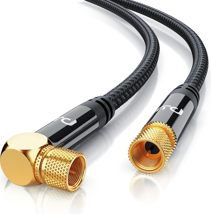 Primewire HDTV Satellitenkabel gewinkelt mit Stoffummantelung, SAT Kabel, 135dB 75 Ohm 4k, F Stecker, schwarz (135 dB, Antennenkabel)
