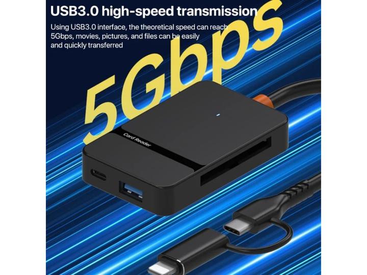 Actual product image PowerGuard 8-in-1 USB-C Lightning Hub with USB-A, SD, MicroSD, CF, MS Cardreader (Lightning, USB-C, MicroDot)