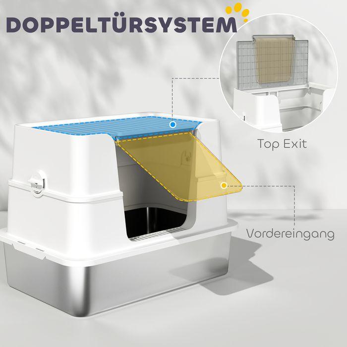Produktbild Swisshandel24 Katzentoilette, Edelstahl, XL-Innenraum, mit Schaufel, Hellgrau (Katzenklo geschlossen)