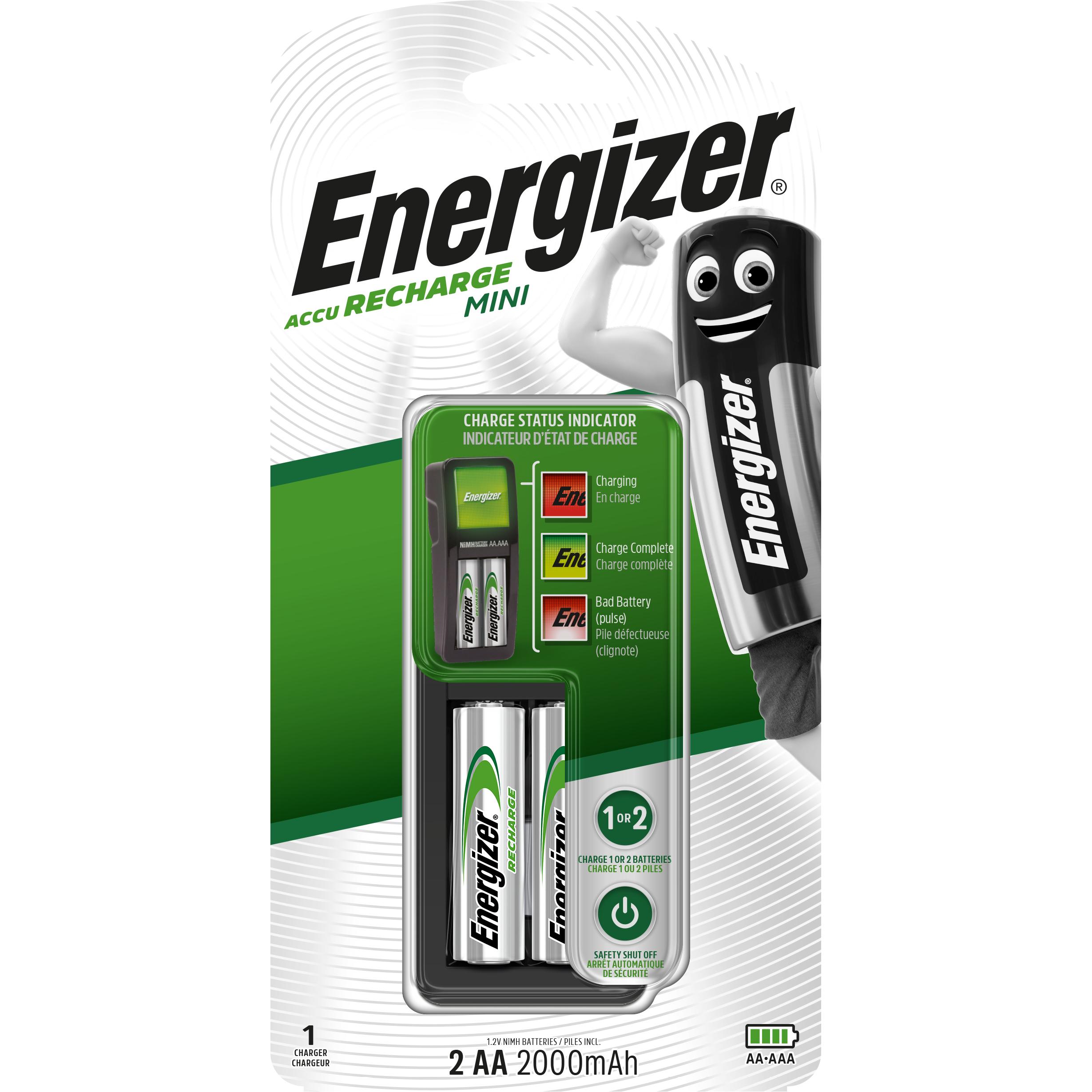 Energizer Recharge Mini (2 Stk., AA, 2000 mAh, Ladegerät inkl. Akku), Akku Ladegerät