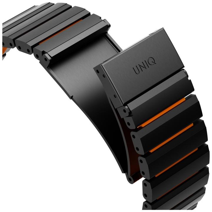Actual product image Uniq Strova Flex Strap for Apple Watch 44/45/46/49mm Black Orange (Silicone, Stainless steel)