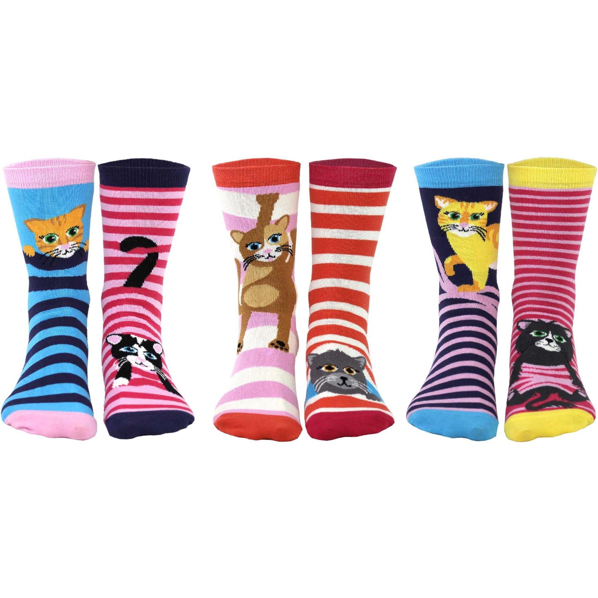United Oddsocks, Damen, Socken, Feline Good, Mehrfarbig, (3er Pack, 37 - 42)