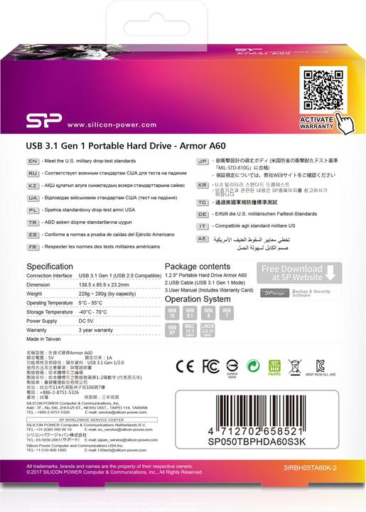 Image du produit Silicon Power Armor A60 5TB USB 3.0 2.5 SP050TBPHDA60S (5 To)