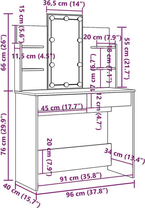 Produktbild VidaXL Schminktisch (96 x 40 x 142 cm)