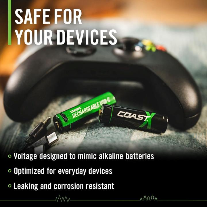 Productafbeelding Coast 4xAA + 4xAAA 1,5V USB-C wiederaufladbare Batterien – Zertifiziert CarbonNeutral® (CO2-neutral) (4 Pcs., AA / LR6 / Mignon / R6 / R14505, AAA / LR03 / Micro / R03 / AM4 / MN2400 / KR03)