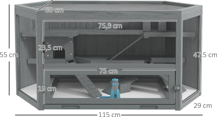 Image du produit PawHut Hamsterkäfig Tannenholz, PS-Plexiglas Grau