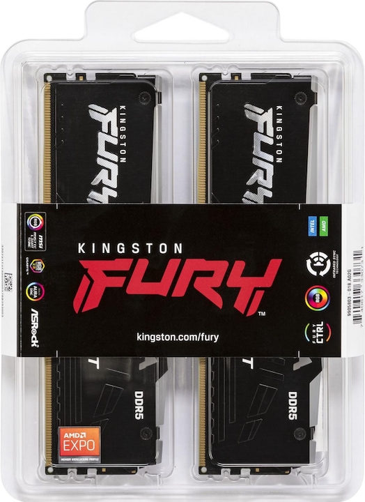 Actual product image Kingston Fury DDR5 32 GB (2 x 16 GB) 6000 MHz CL36 Beast Black RGB Expo AMD (2 x 16GB, 6000 MHz, DDR5 RAM, DIMM)