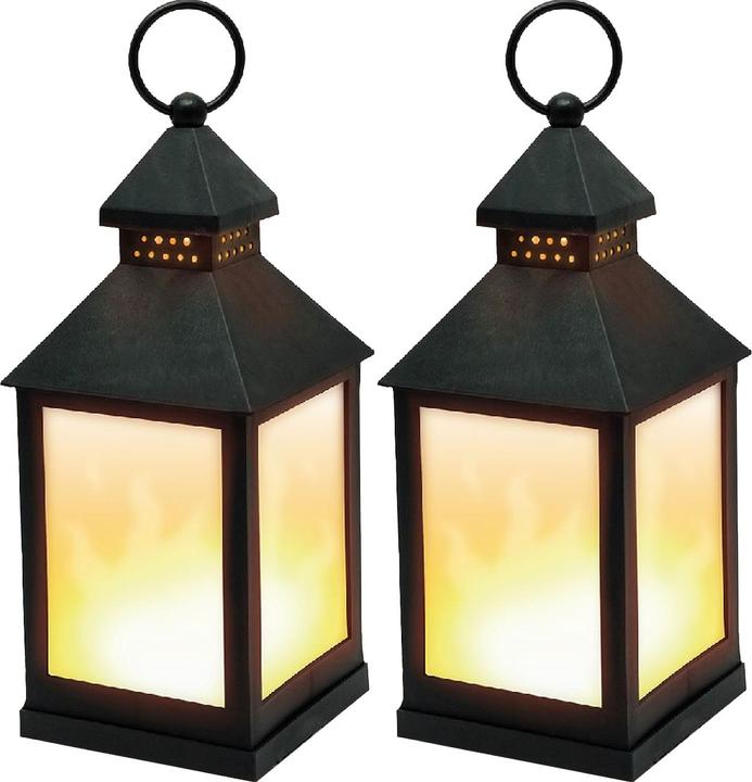 Benson Lot de 2 lanternes LED avec effet de flamme, noir (10,5 x 10,5 x 24 cm, 2 x)