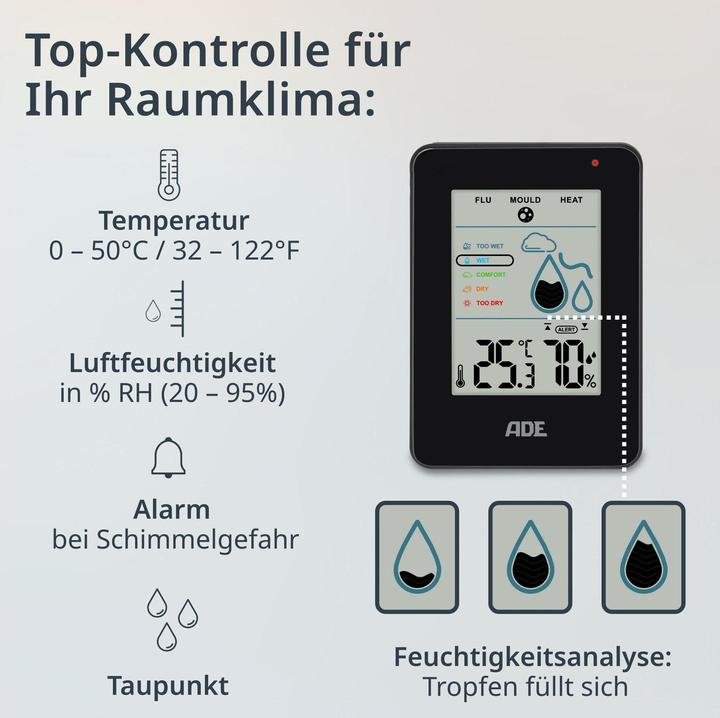 Produktbild ADE Thermo-/Hygrometer digital Schwarz, Funktionen