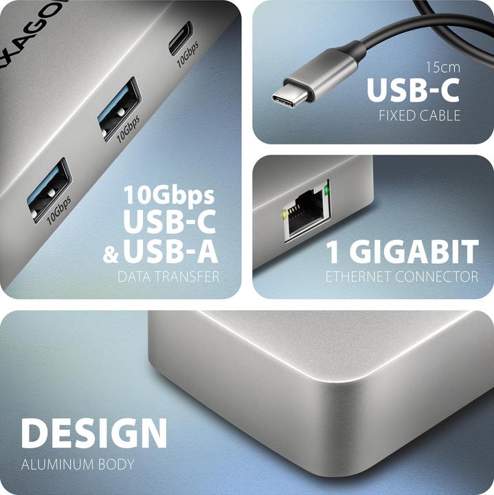 Produktbild Axagon Another product HMC-CUB83X2 USB-C 10Gbps DUAL 4K DISPLAY 7in1 hub (USB-C, 7 Ports)