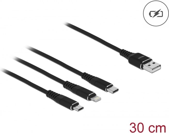 Produktbild Delock USB A – USB Typ C, Lightning, USB Micro B (0.30 m, USB 2.0)