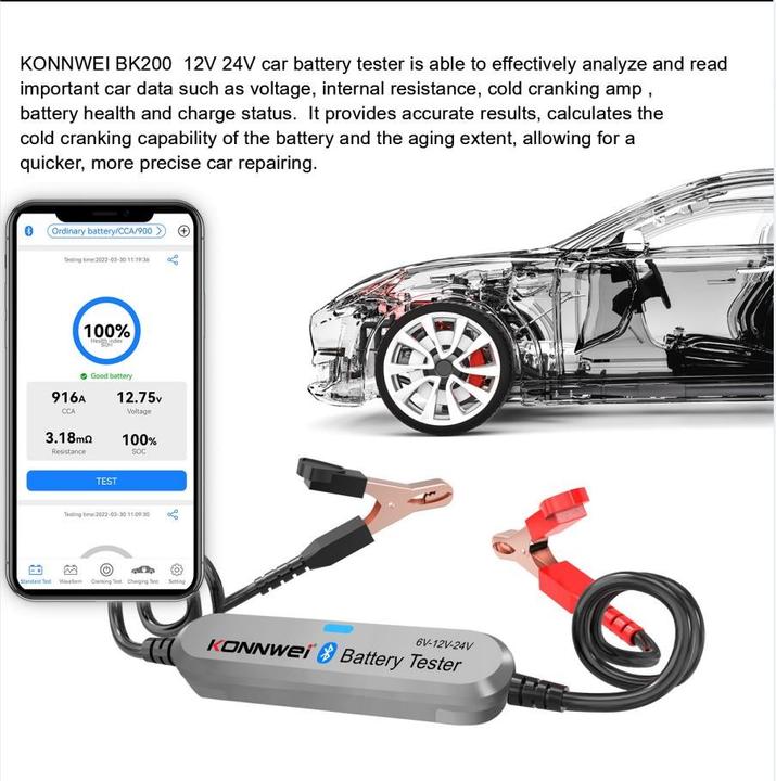 Produktbild Konnwei Bluetooth Batterietester für Auto, Motorrad und LKW BK200 6V/12V/24V""
