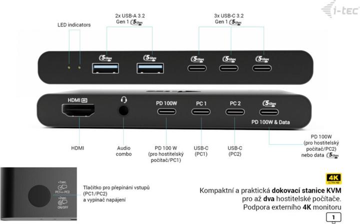 Produktbild i-tec Kvm HDMI Dock For 2 Hosts (USB-C)